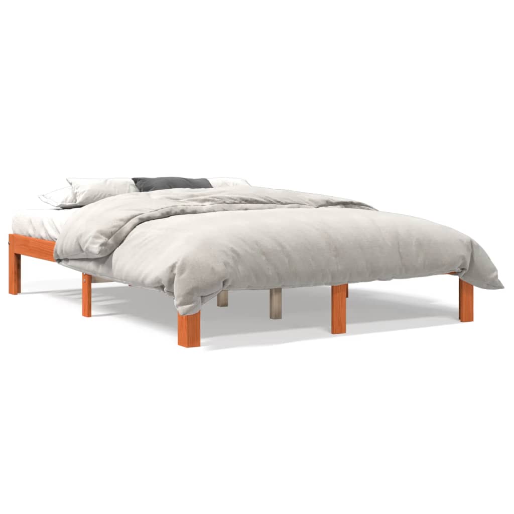 sengeramme uden madras 135x190 cm massivt fyrretræ brun