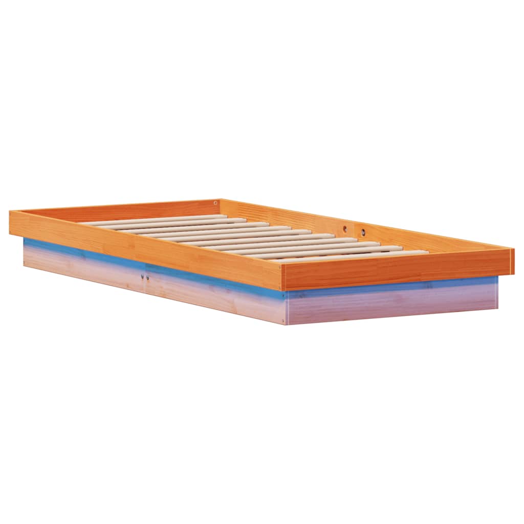 sengeramme med LED-lys 100x200 cm massivt fyrretræ gyldenbrun