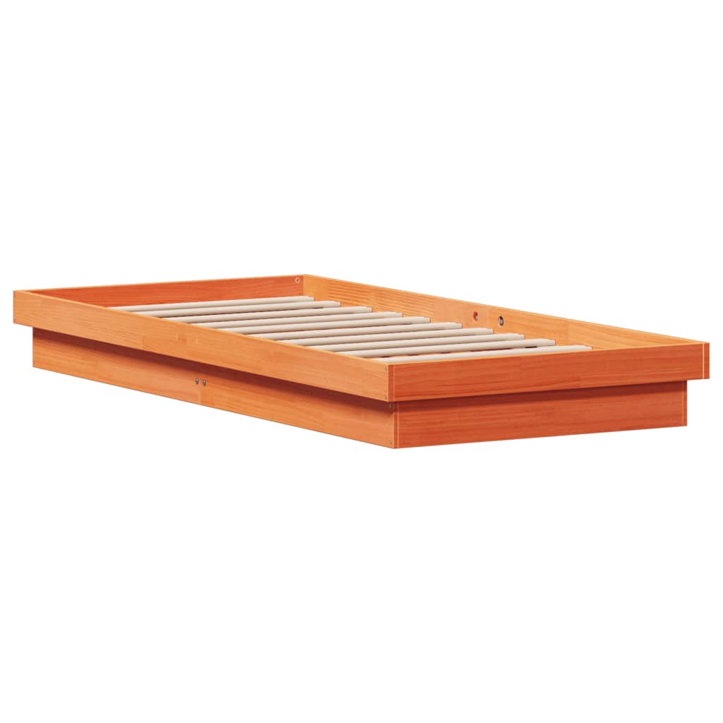 sengeramme med LED-lys 90x190 cm massivt fyrretræ gyldenbrun
