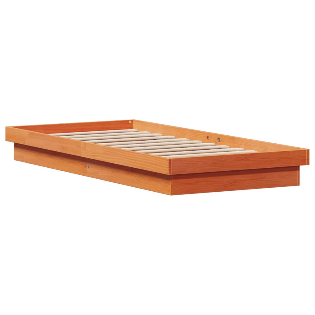 sengeramme med LED-lys 90x190 cm massivt fyrretræ gyldenbrun