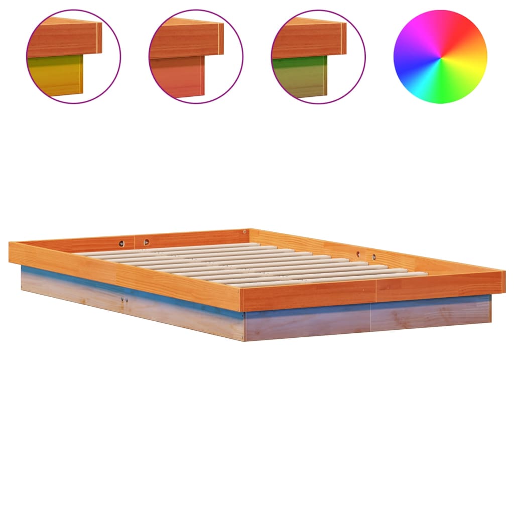 sengeramme med LED-lys 120x190 cm massivt fyrretræ gyldenbrun
