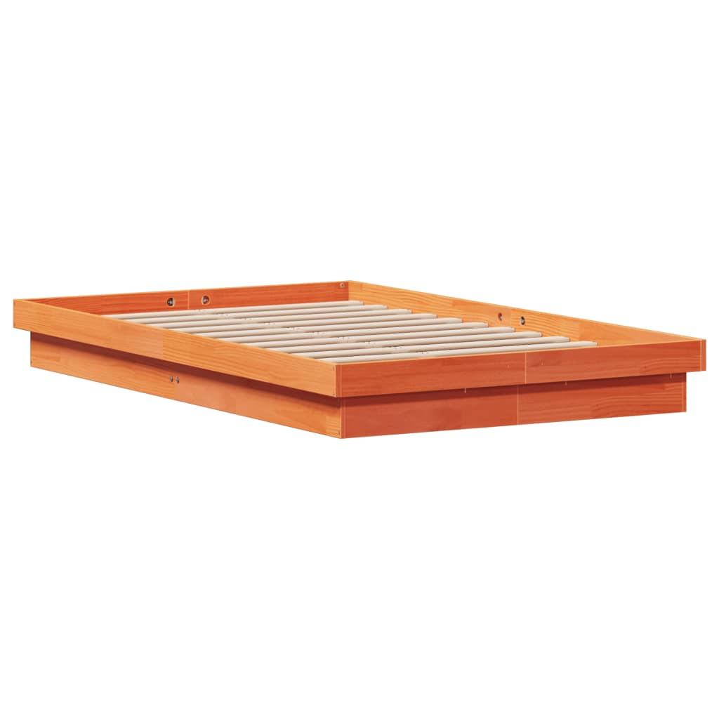 sengeramme med LED-lys 120x190 cm massivt fyrretræ gyldenbrun