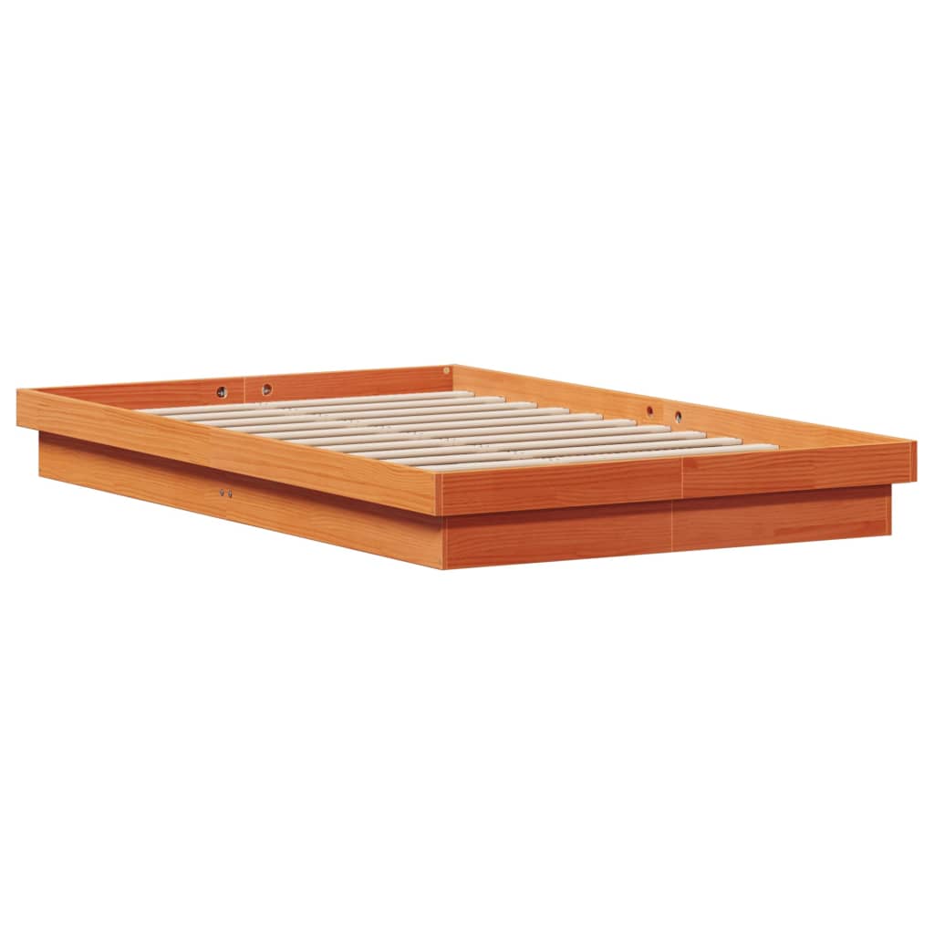 sengeramme med LED-lys 120x190 cm massivt fyrretræ gyldenbrun