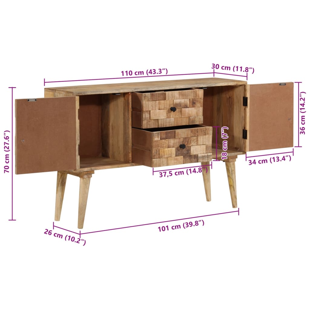 skænk 110x30x70 cm massivt mangotræ