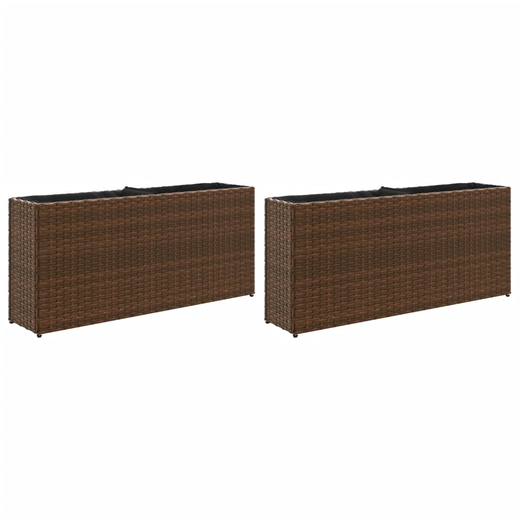 plantekasser 2 stk. med 2 potter 90x20x40 cm polyrattan brun