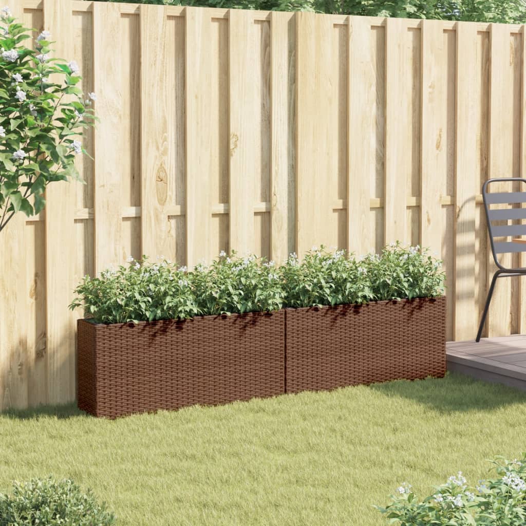 plantekasser 2 stk. med 2 potter 90x20x40 cm polyrattan brun