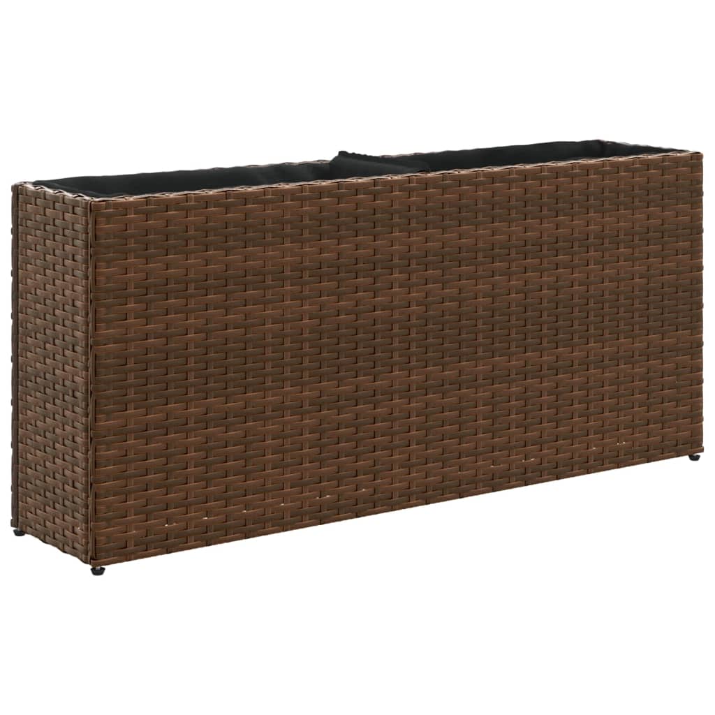 plantekasser 2 stk. med 2 potter 90x20x40 cm polyrattan brun