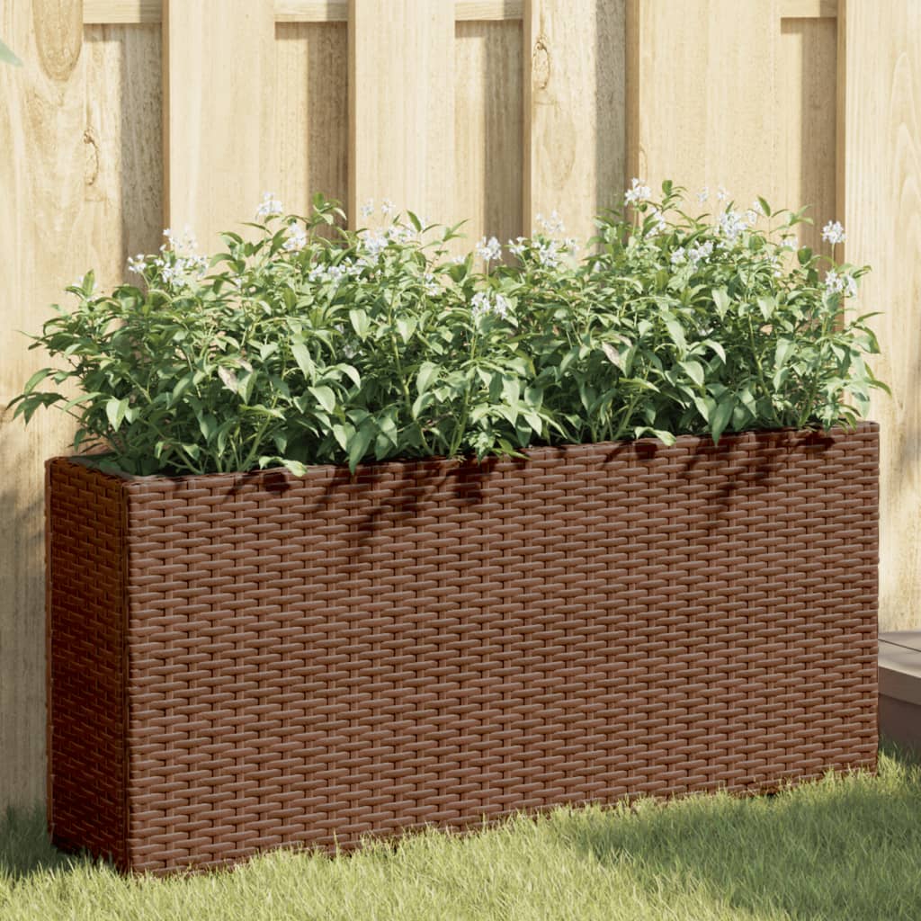 plantekasser 2 stk. med 2 potter 90x20x40 cm polyrattan brun