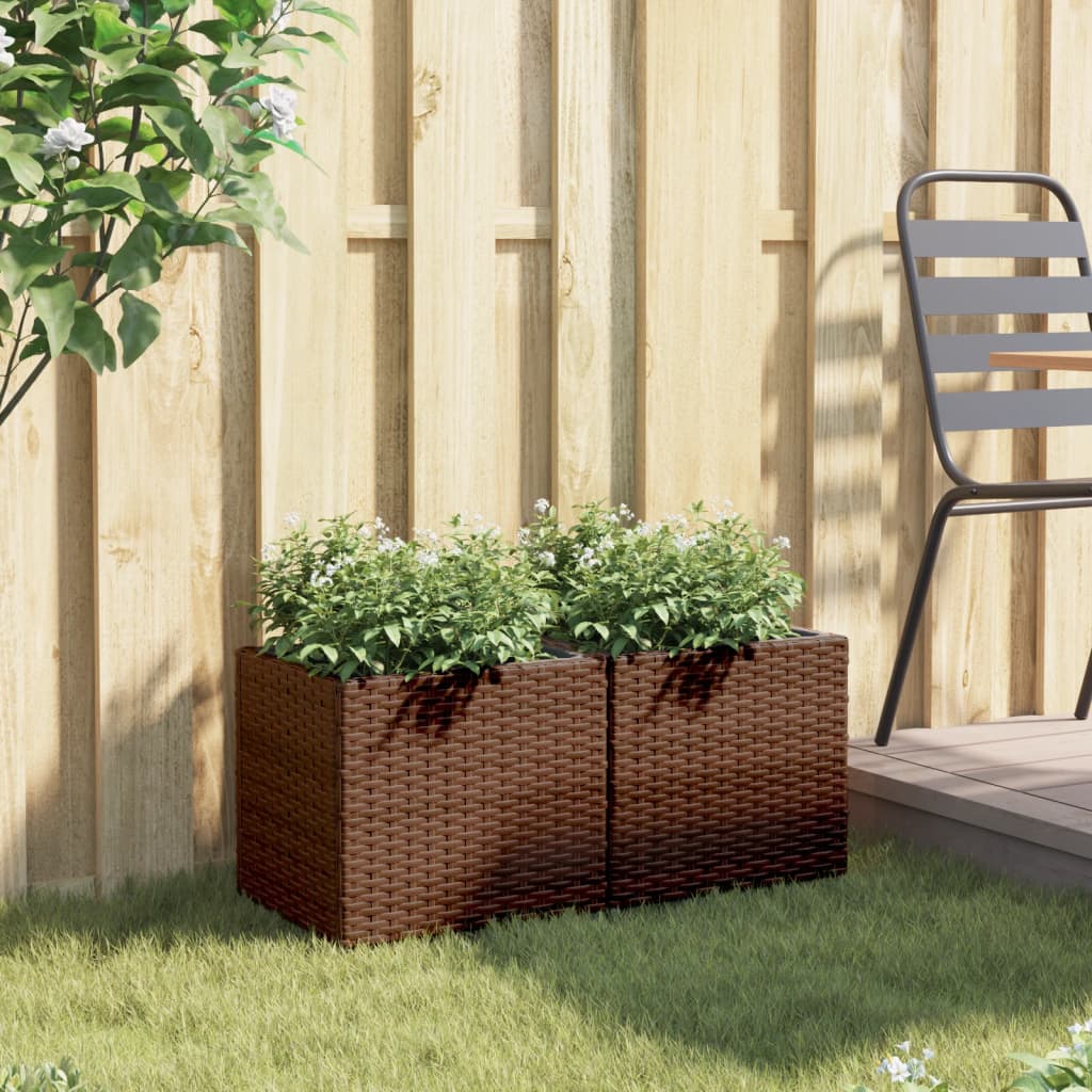 plantekasser 2 stk. 36x30x32 cm polyrattan brun