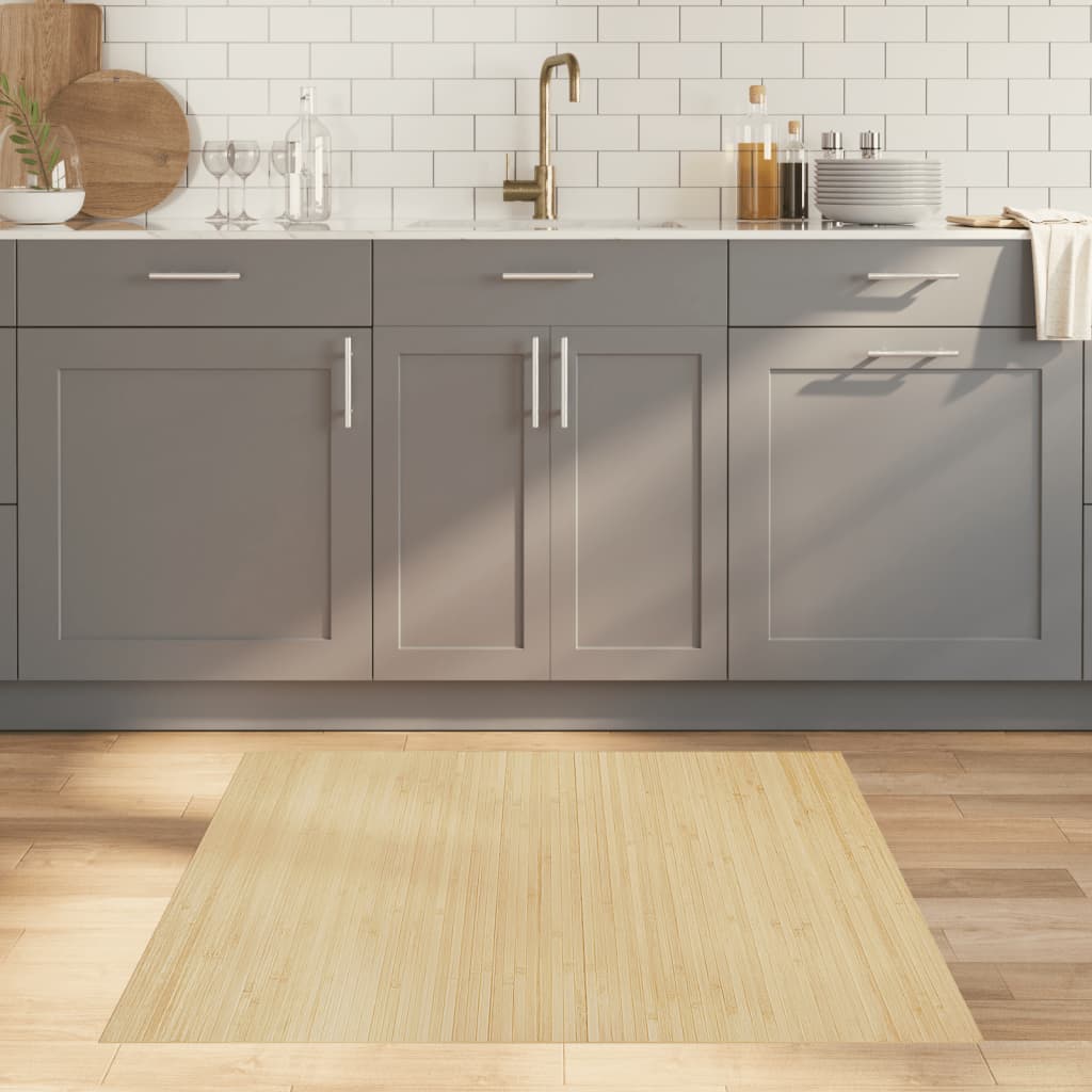 gulvtæppe 100x100 cm rektangulær bambus lys naturfarvet billede
