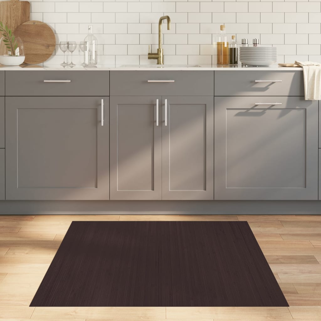 gulvtæppe 100x200 cm rektangulær bambus mørkebrun billede