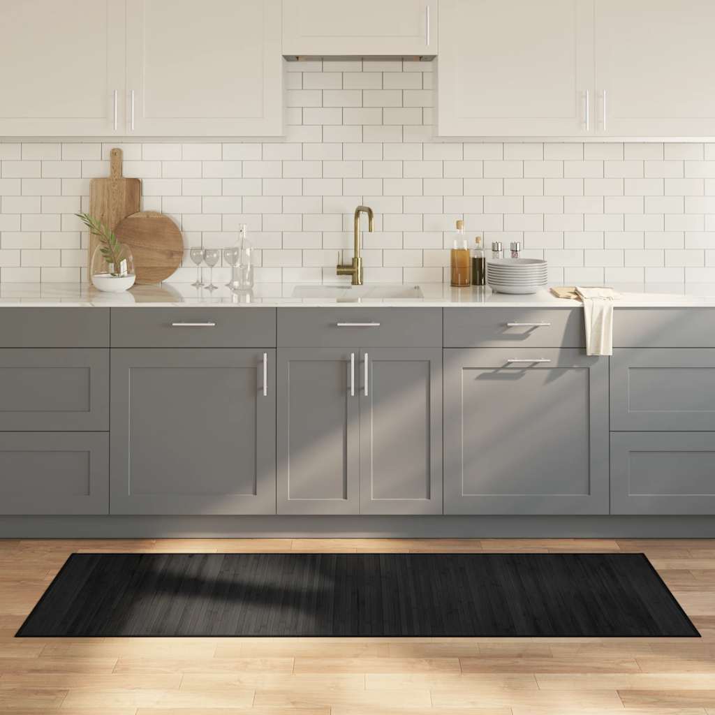 gulvtæppe 70x200 cm rektangulær bambus sort billede