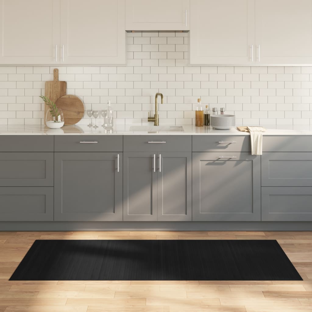 gulvtæppe 80x200 cm rektangulær bambus sort billede
