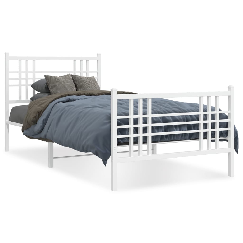 sengeramme med sengegavl og fodgærde 107x203 cm metal hvid