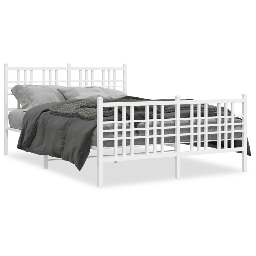 sengeramme med sengegavl og fodgærde 137x190 cm metal hvid