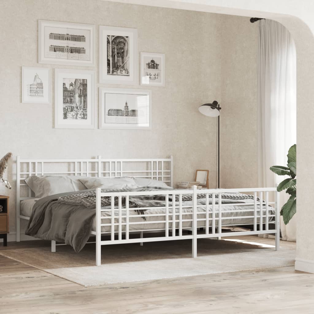 sengeramme med sengegavl og fodgærde 183x213 cm metal hvid