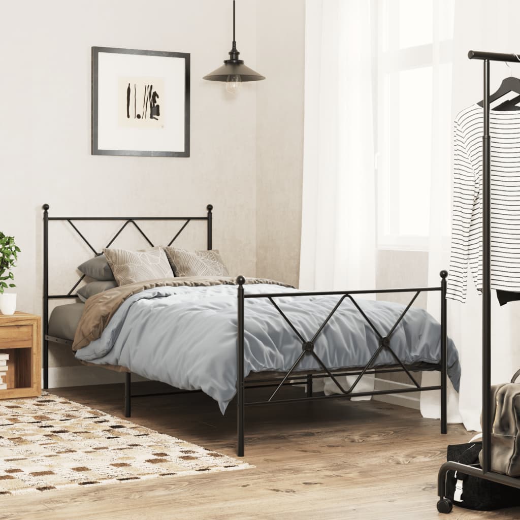 sengeramme med sengegavl og fodgærde 90x190 cm metal sort