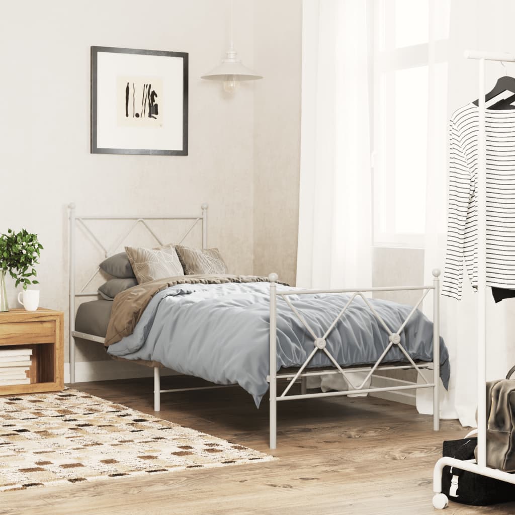 sengeramme med sengegavl og fodgærde 75x190 cm metal hvid