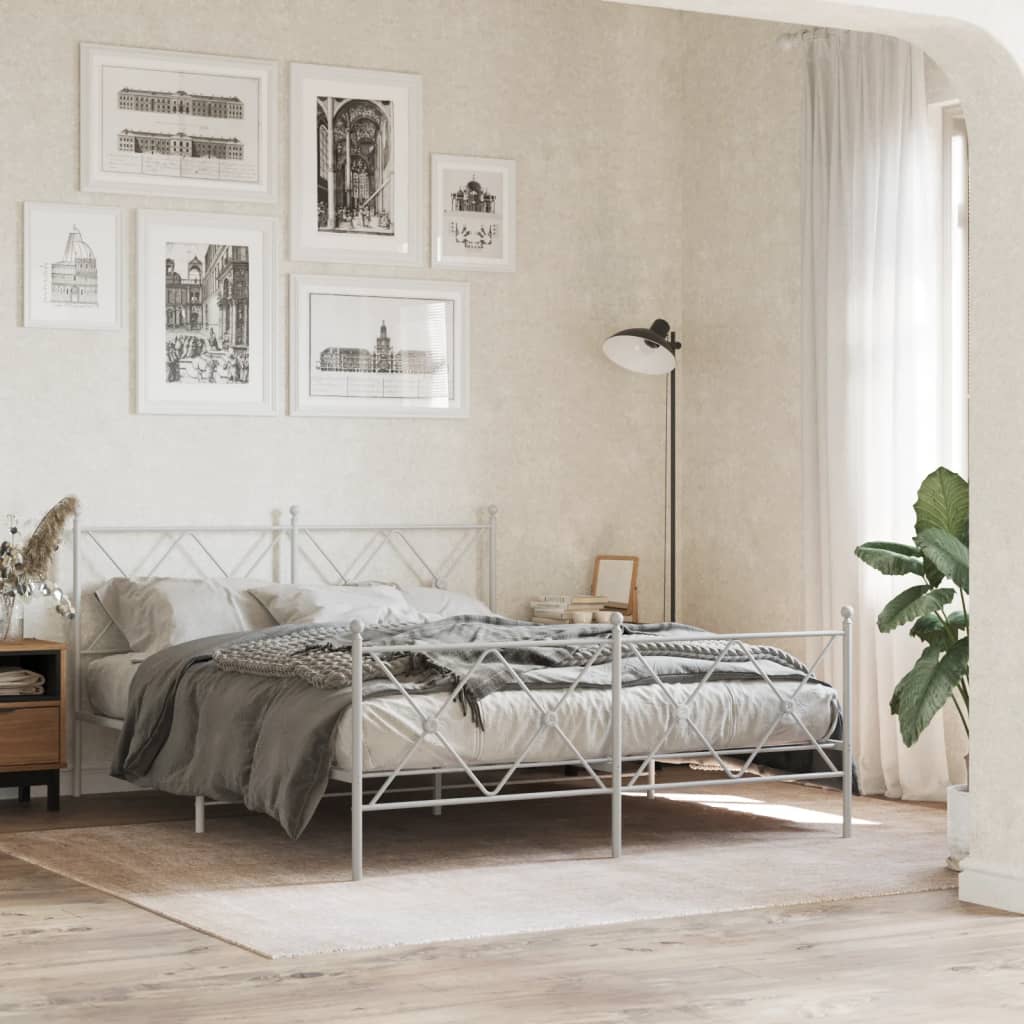 sengeramme med sengegavl og fodgærde 150x200 cm metal hvid