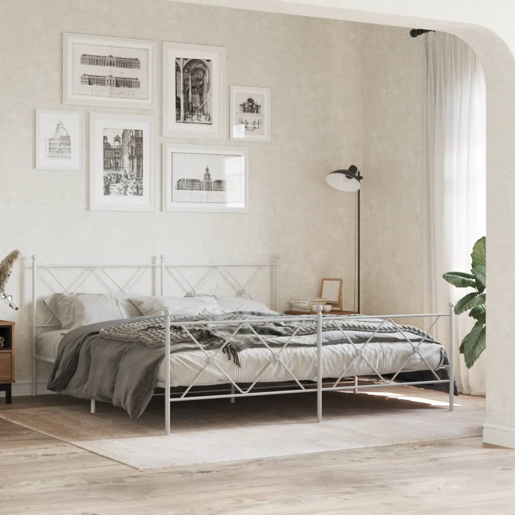 sengeramme med sengegavl og fodgærde 183x213 cm metal hvid