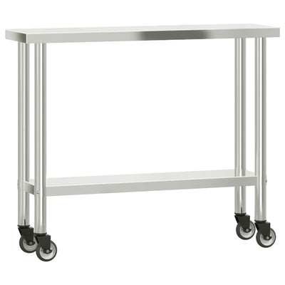 arbejdsbord med hjul til køkken 110x30x85 cm rustfrit stål