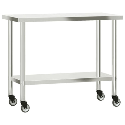 arbejdsbord med hjul til køkken 110x55x85 cm rustfrit stål