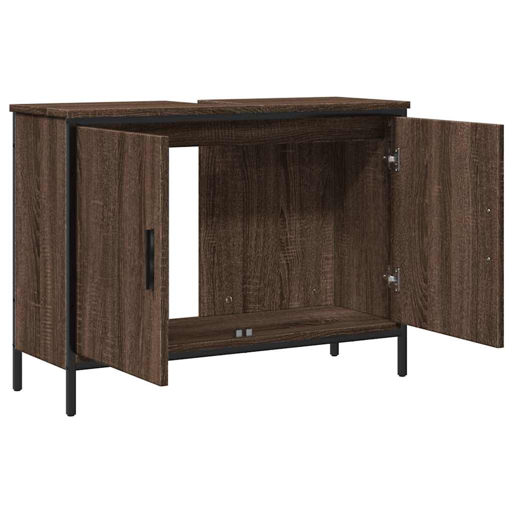 underskab til håndvask 80x30x60 cm konstrueret træ brunt eg