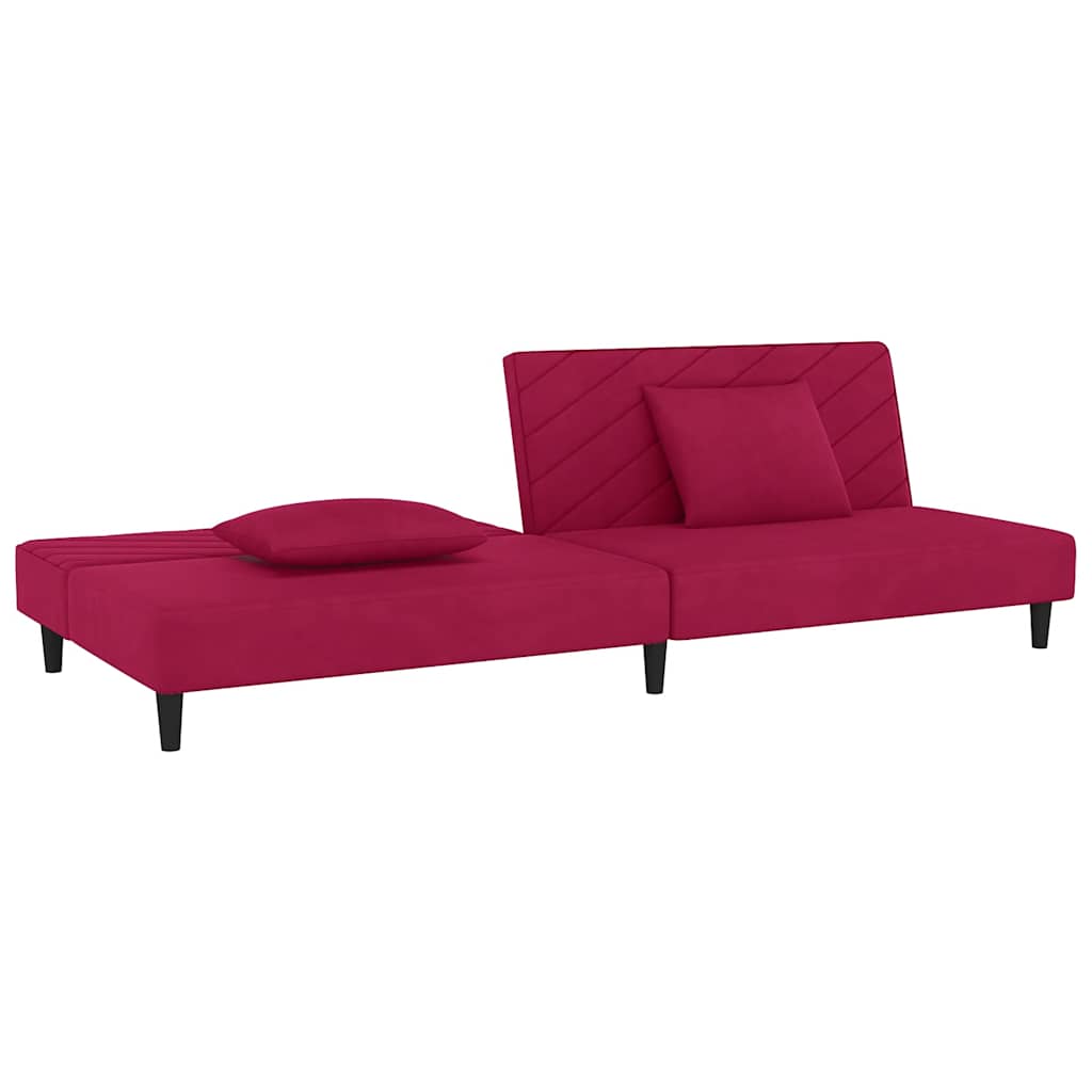 2-personers sovesofa med 2 puder fløjl vinrød