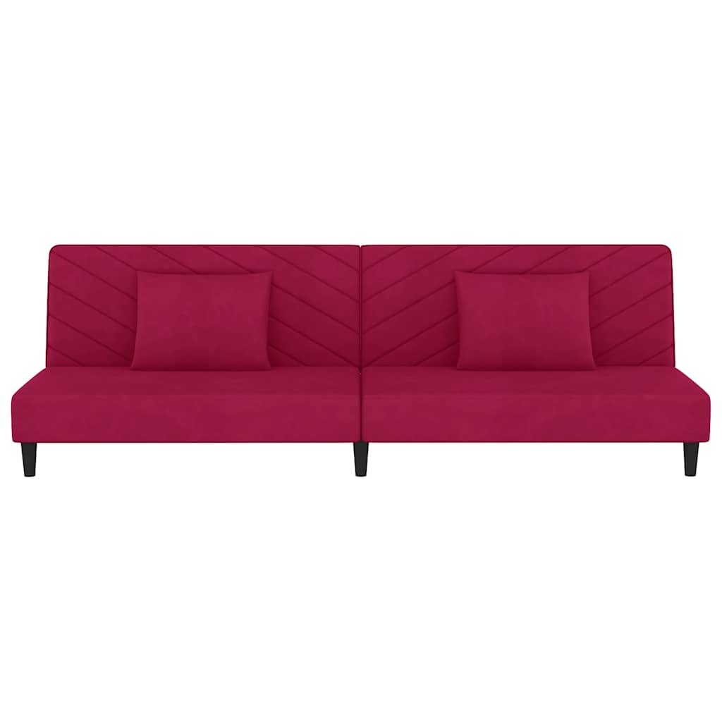 2-personers sovesofa med 2 puder fløjl vinrød