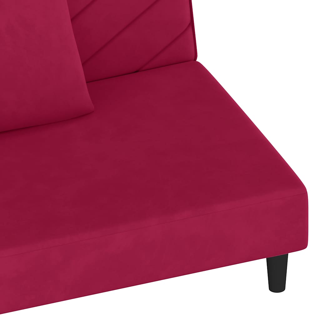 2-personers sovesofa med 2 puder fløjl vinrød