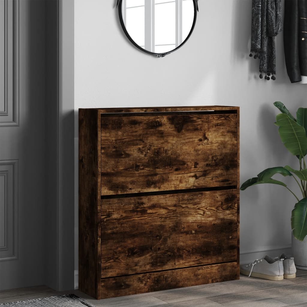 skoskab 80x21x87,5 cm konstrueret træ røget egetræsfarve