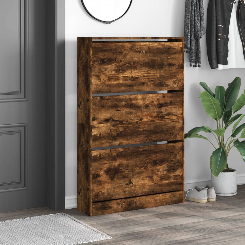 skoskab 80x21x125,5 cm konstrueret træ røget egetræsfarve