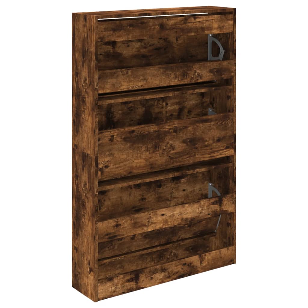 skoskab 80x21x125,5 cm konstrueret træ røget egetræsfarve