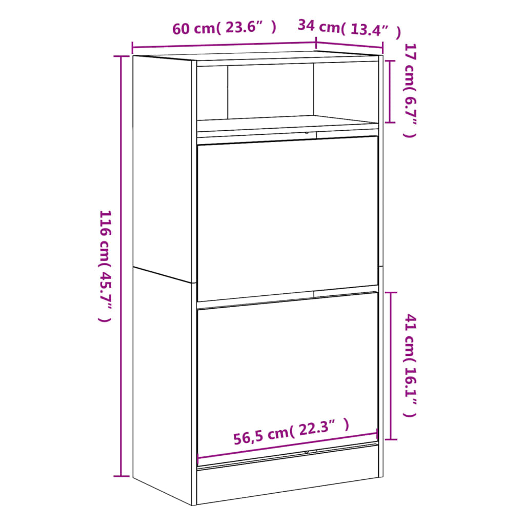 skoreol 60x34x116 cm konstrueret træ betongrå