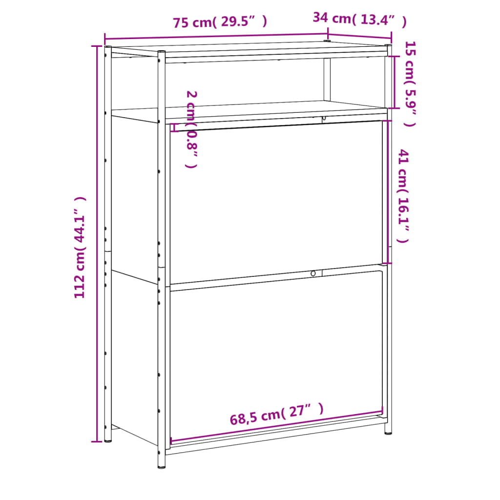 skoreol 75x34x112 cm konstrueret træ sonoma-eg