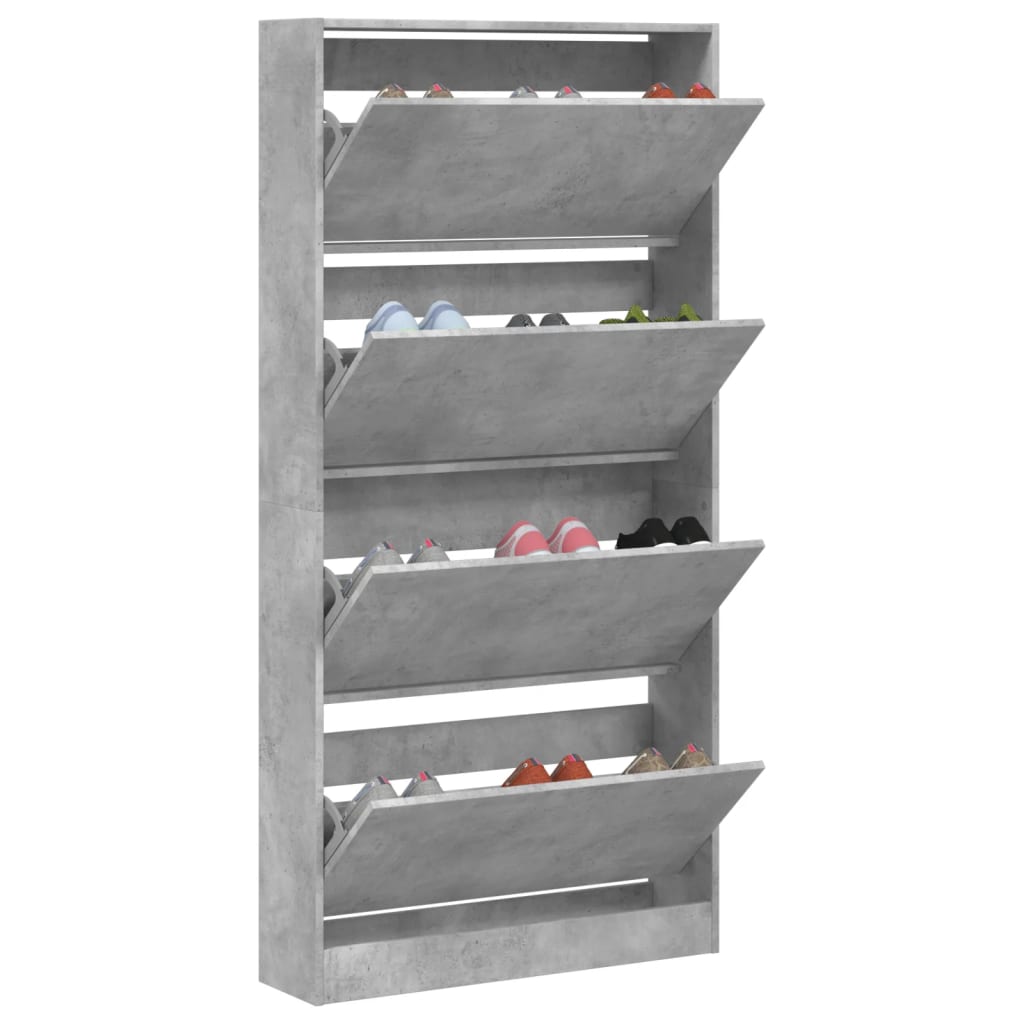 skoskab med 4 vippeskuffer 80x21x163,5 cm betongrå