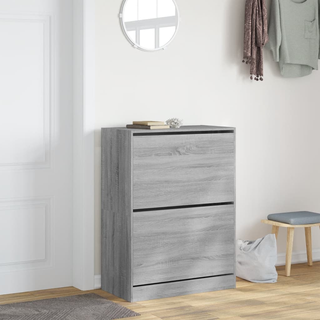 skoskab med 2 vippeskuffer 80x42x108 cm grå sonoma-eg