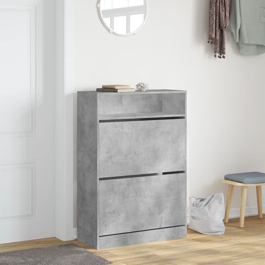 skoskab med 2 vippeskuffer 80x34x116 cm betongrå