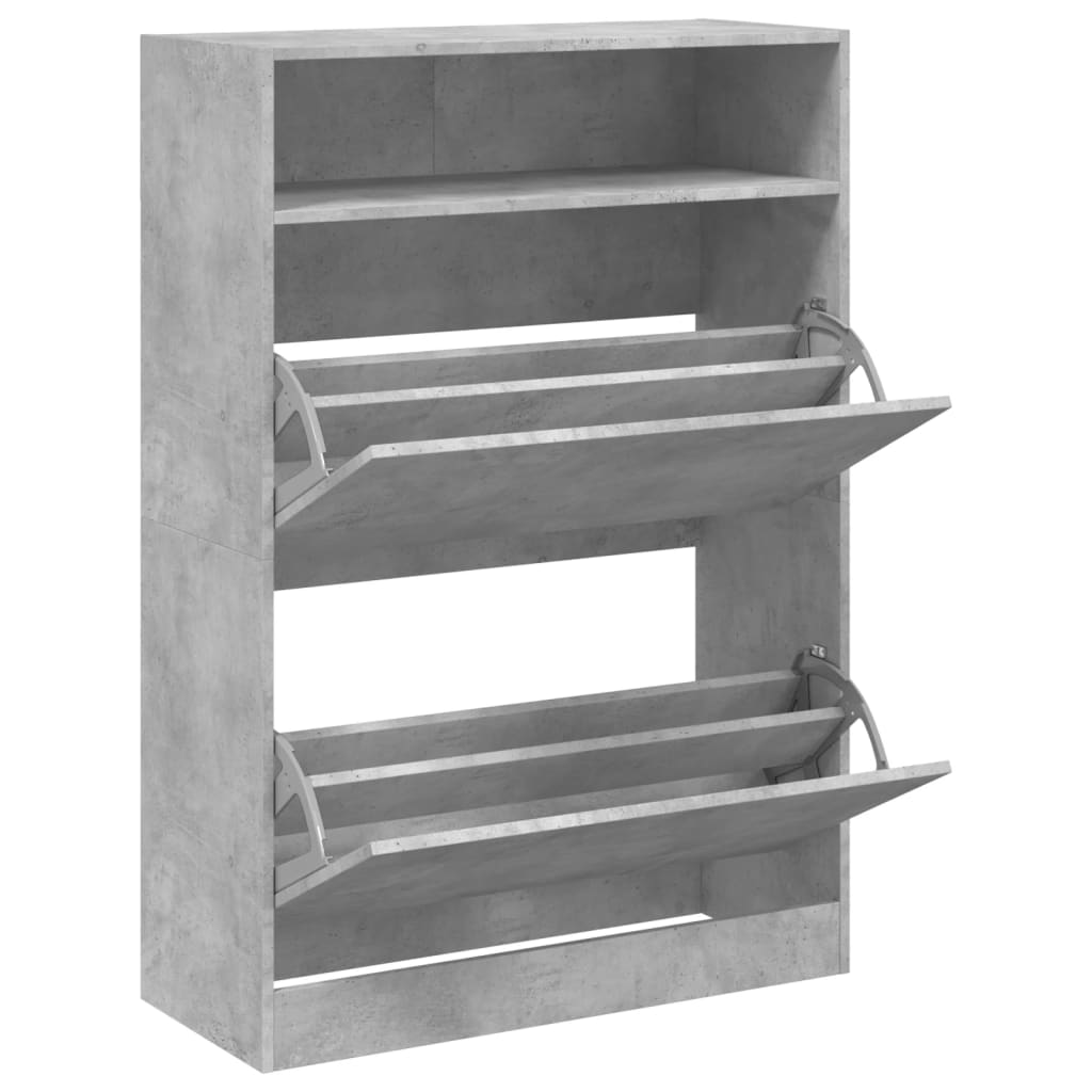 skoskab med 2 vippeskuffer 80x34x116 cm betongrå