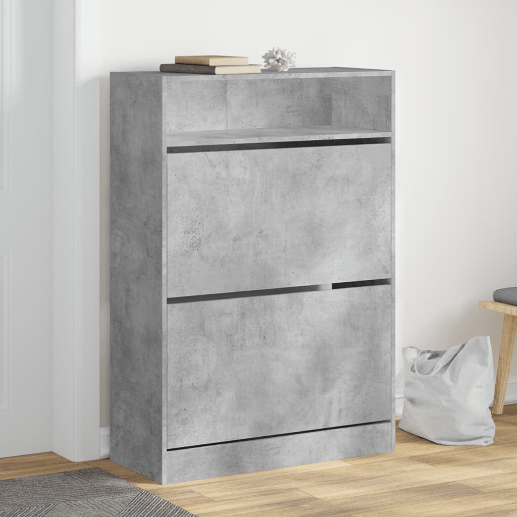 skoskab med 2 vippeskuffer 80x34x116 cm betongrå
