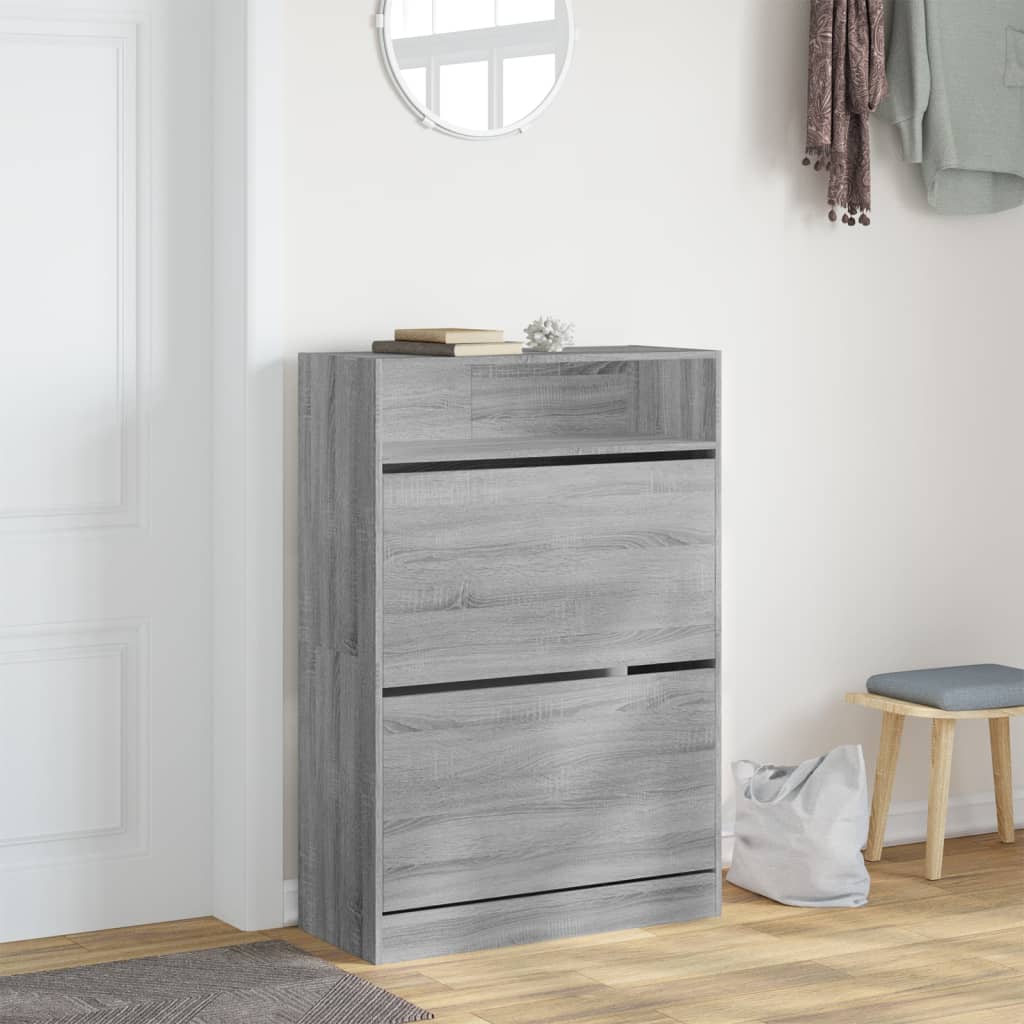 skoskab med 2 vippeskuffer 80x34x116 cm grå sonoma-eg