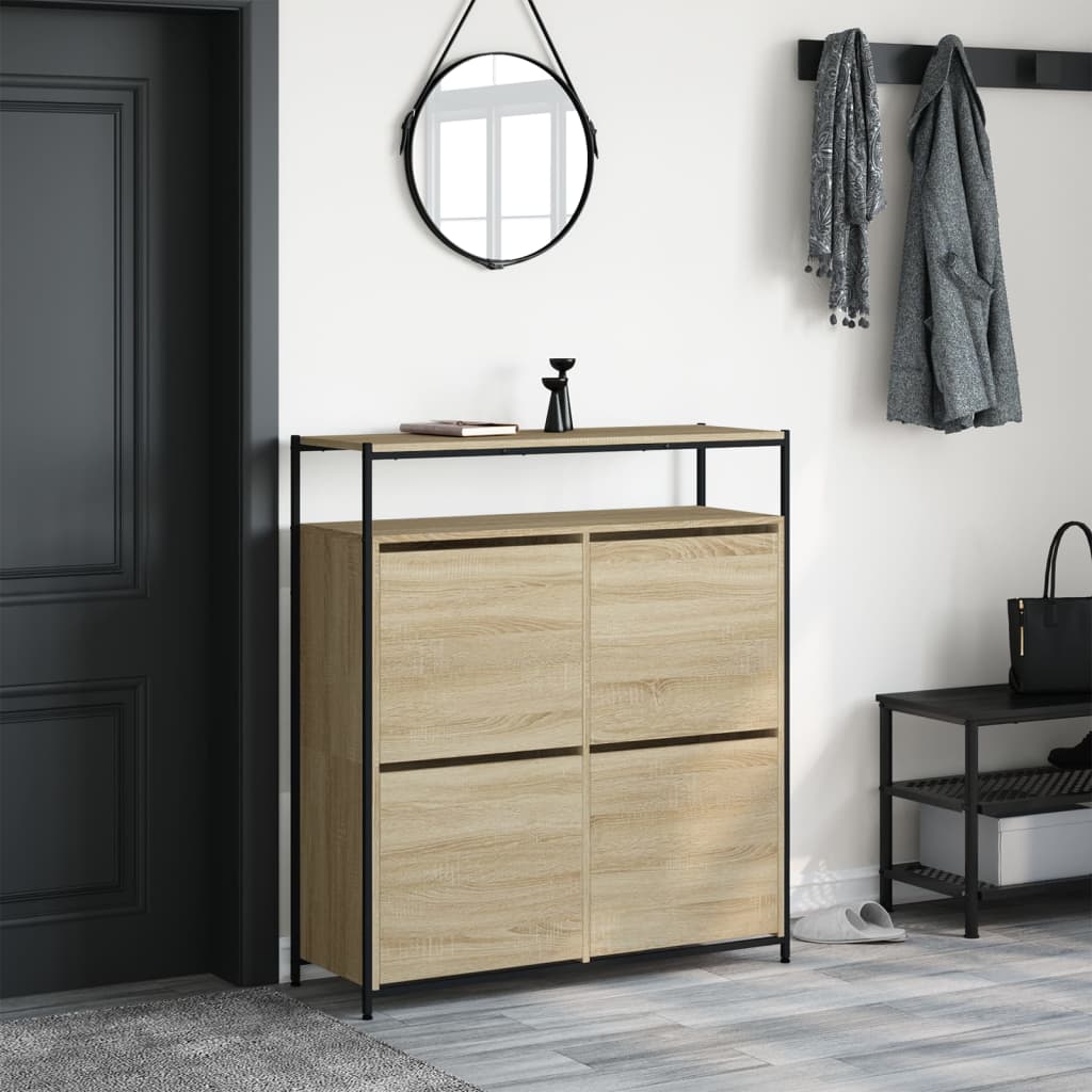 skoskab med 4 vippeskuffer 100x34x112 cm sonoma-eg