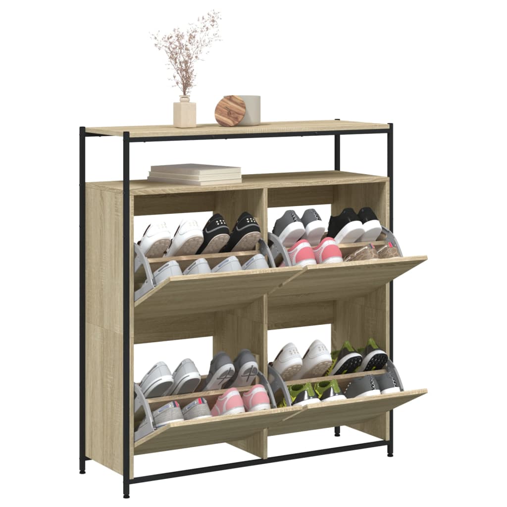 skoskab med 4 vippeskuffer 100x34x112 cm sonoma-eg