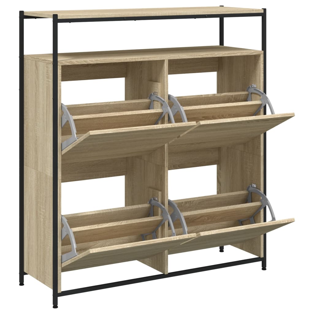 skoskab med 4 vippeskuffer 100x34x112 cm sonoma-eg