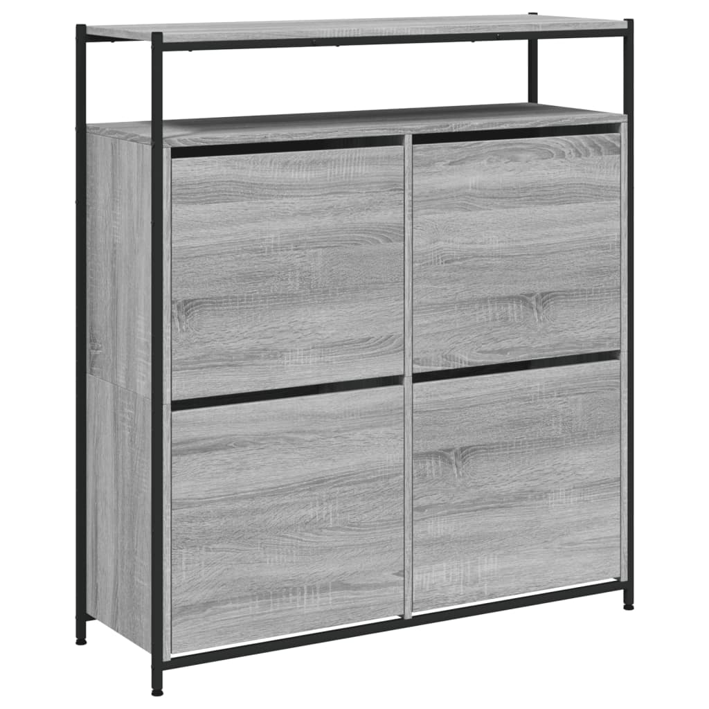 skoskab med 4 vippeskuffer 100x34x112 cm grå sonoma-eg