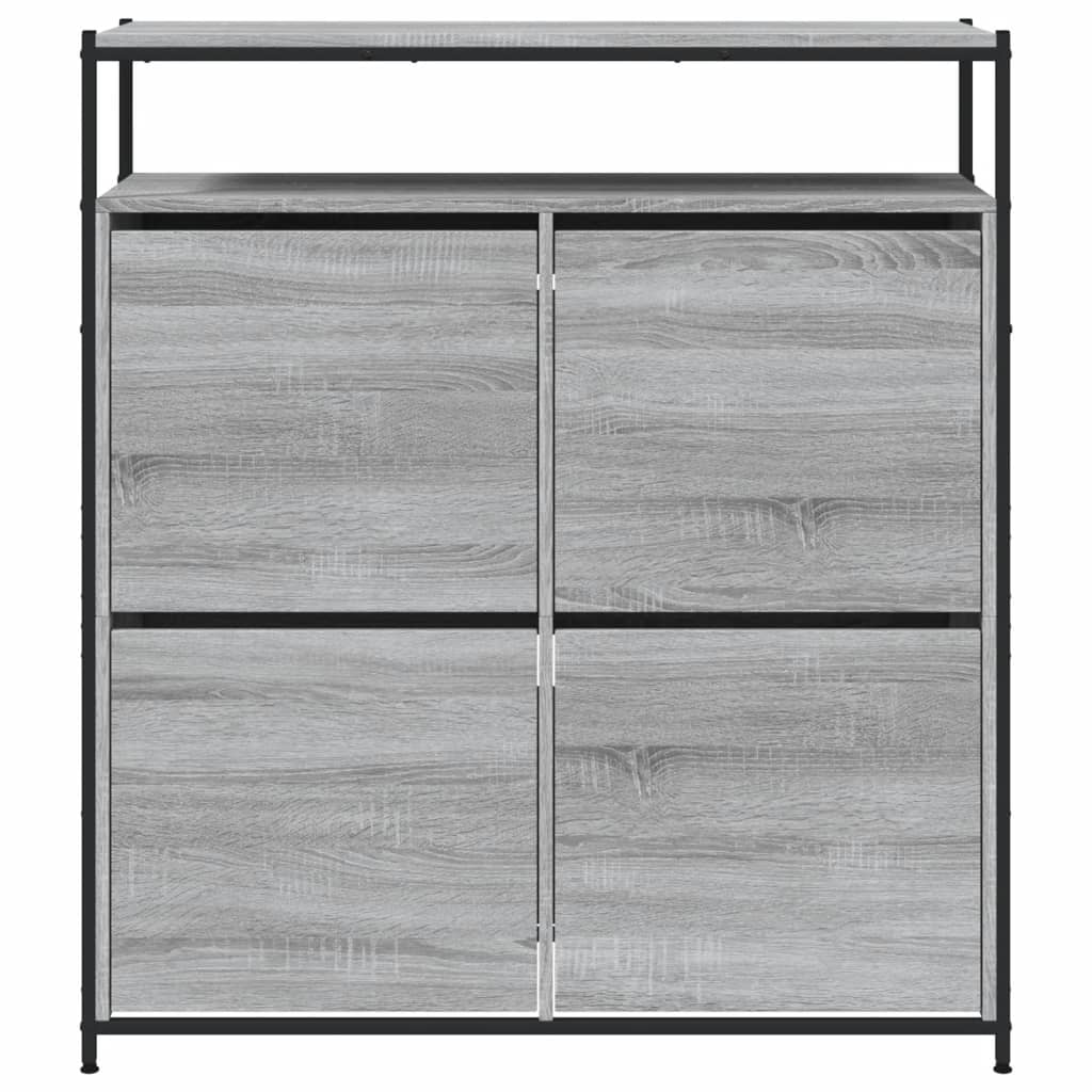 skoskab med 4 vippeskuffer 100x34x112 cm grå sonoma-eg