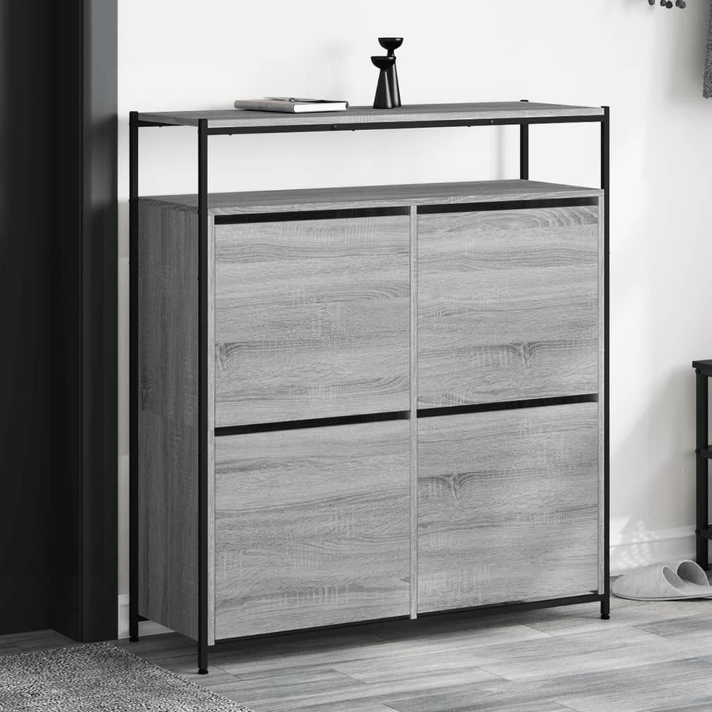 skoskab med 4 vippeskuffer 100x34x112 cm grå sonoma-eg