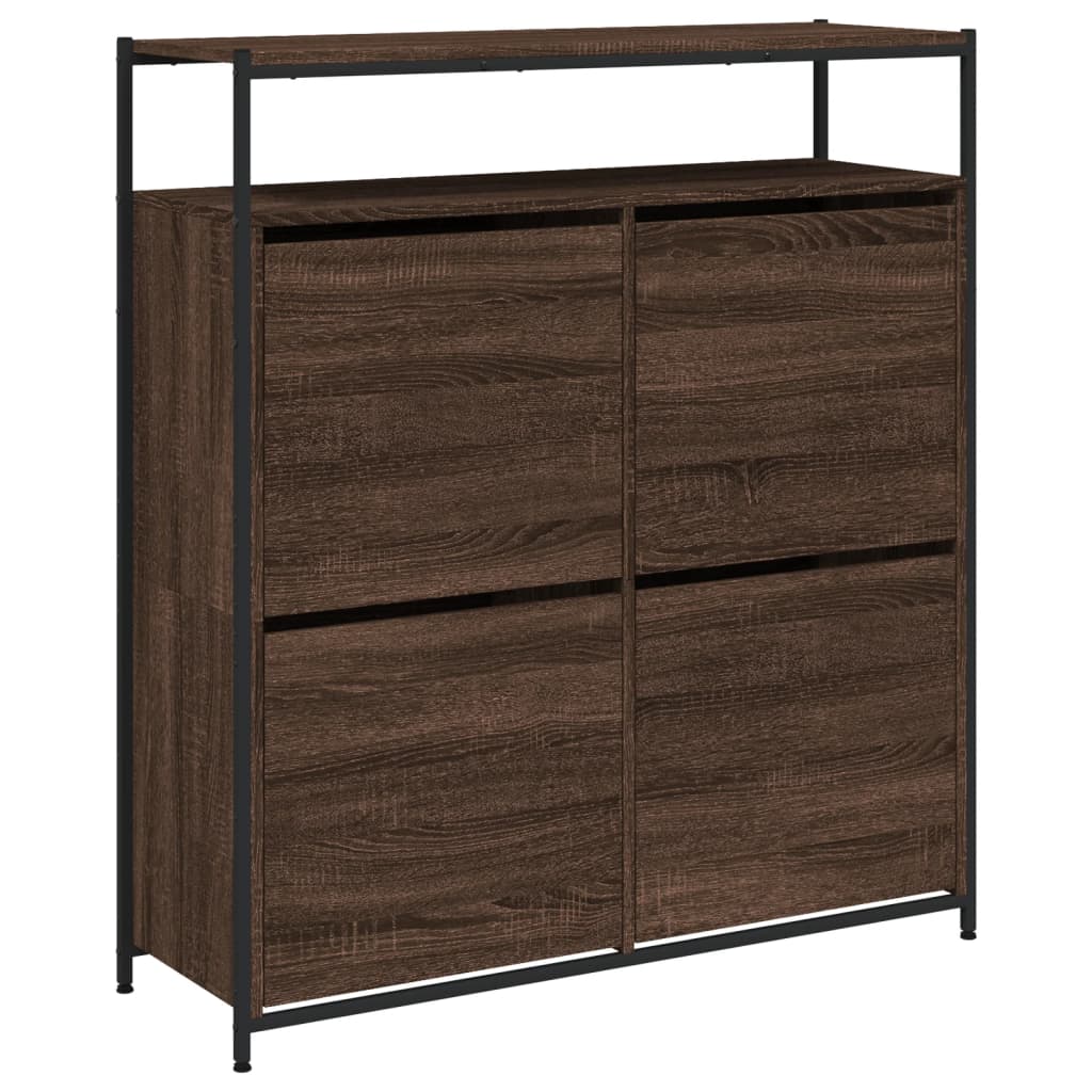 skoskab med 4 vippeskuffer 100x34x112 cm brun egetræsfarve