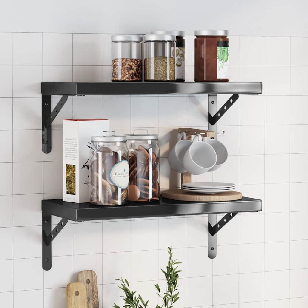 væghylder 2 stk. 50x23,5 cm rustfrit stål sort