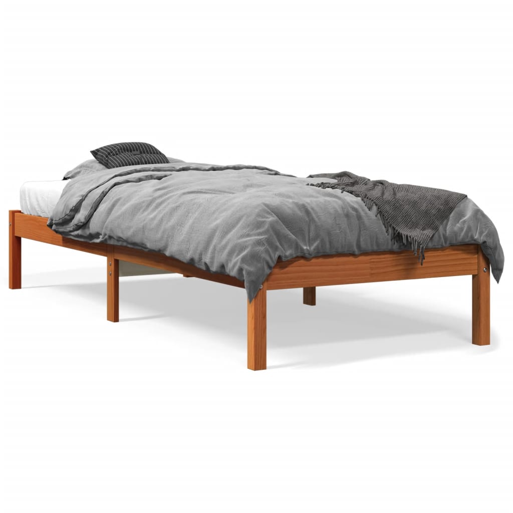 sengeramme uden madras 90x190 cm massivt fyrretræ gyldenbrun